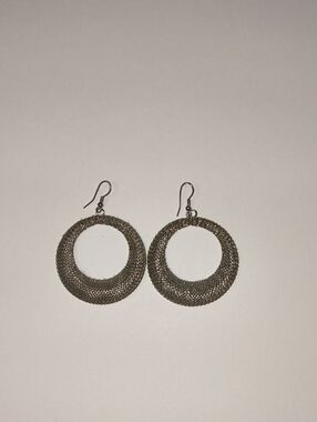 Textured Silver Mesh Hoop Earrings for Women